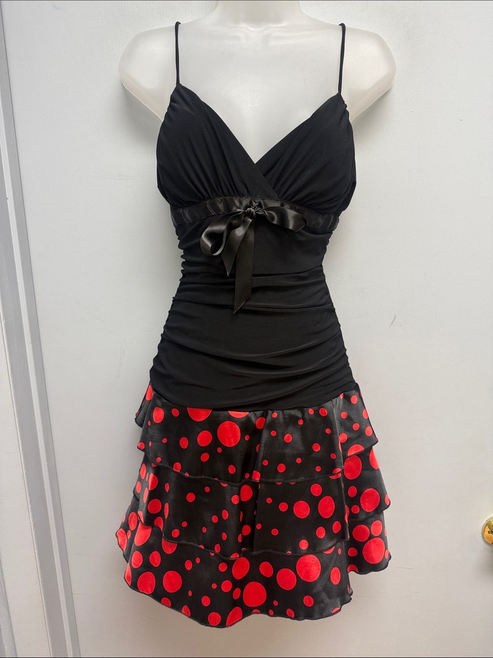 Vintage Y2K Black & Red Polka Dot Ruffle Mini Dress Retro Pinup Party Dress
